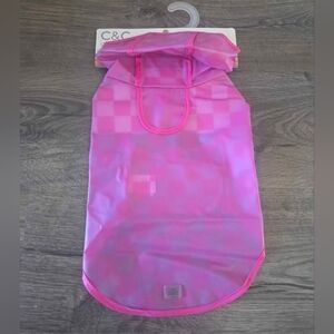 Pink Checkered Hooded Dog Raincoat Size Small NEW
